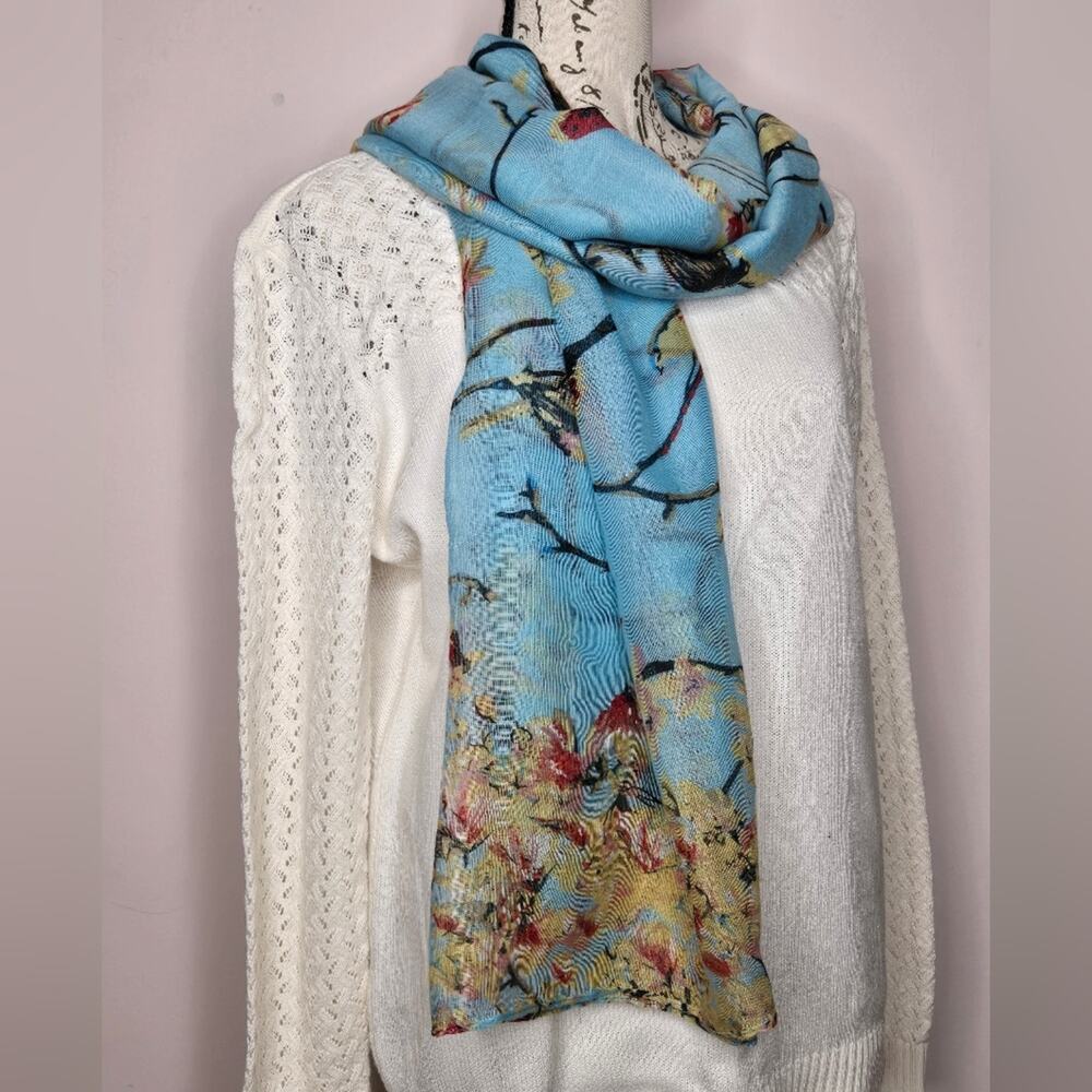 Birds on Branches Blue Harvest Wheat Colors Lightweight Rectangular Womens Scarf
